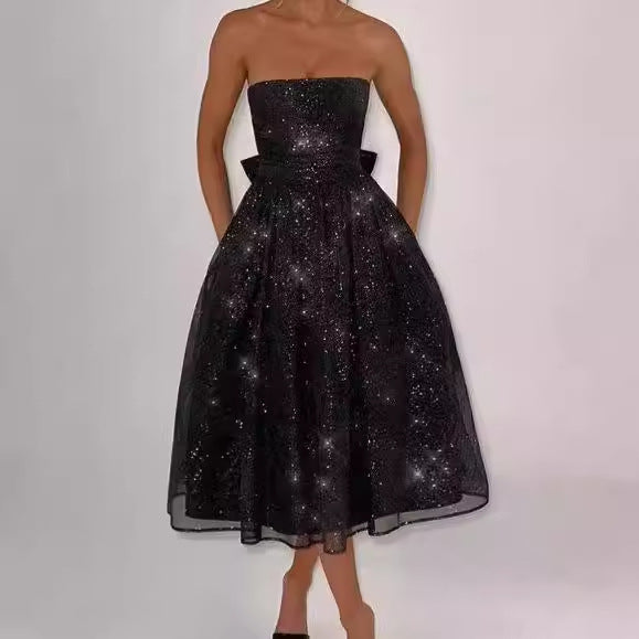Ladies Elegant strapless cocktail dress with ruched top and A-line Lune London