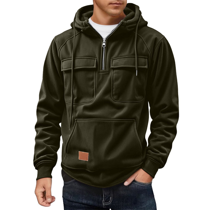 Fleece pullover for men with zip collar and practical pockets Lune London