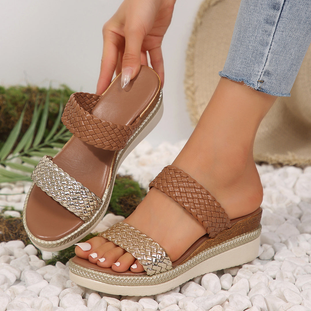 Women's platform sandals with a braided strap design and comfortable sole Lune London