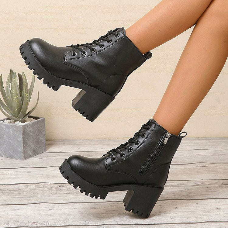Ankle boots for ladies with a sturdy block heel and laces Lune London