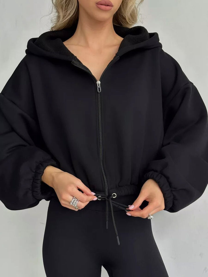Ladies short zip hoodie with adjustable waist Lune London
