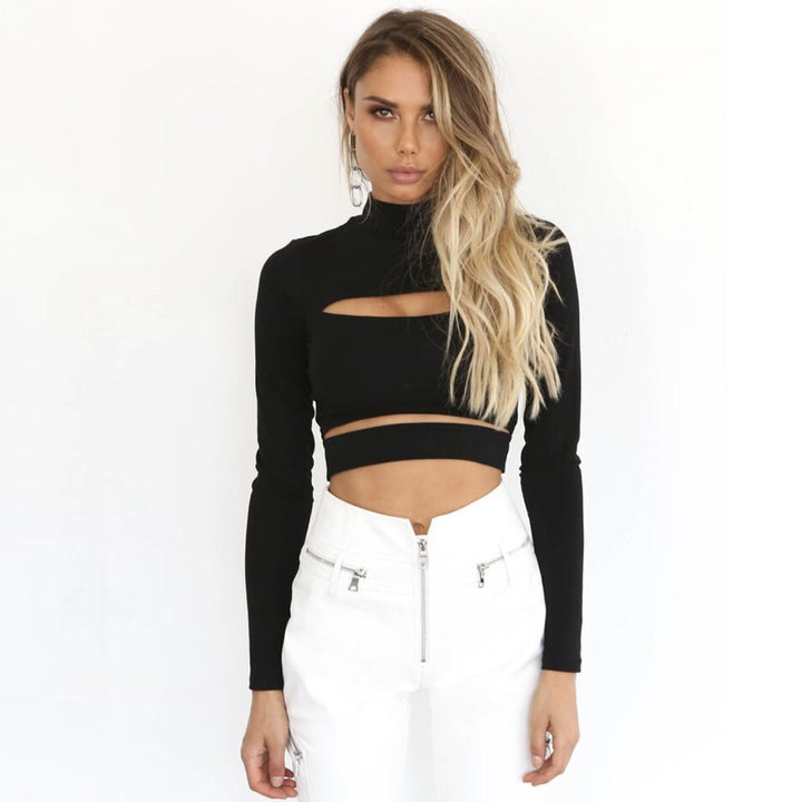 Ladies Crop Top with high collar and cut-outs Lune London