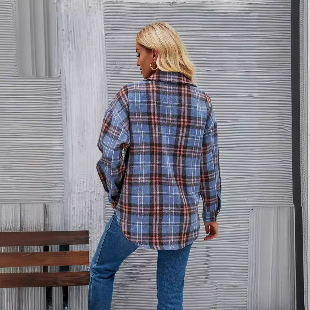Flannel shirt for women with plaid pattern and practical pocket design Chic & Stil