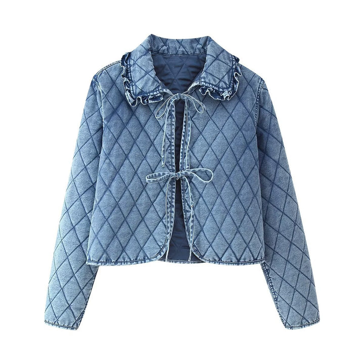 Quilted denim jacket for women with fringed collar Lune London
