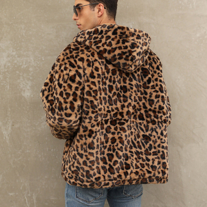 Men's Cozy Fleece Jacket In Leopard Pattern Chic Und Stil