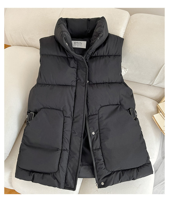 Lady Satin Vest with High Collar and Practical Pockets Lune London