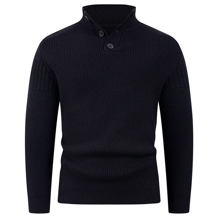 Men's knitted sweater with high collar and button details Lune London