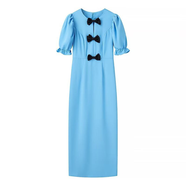 Ladies Elegant Maxi Dress with Unique Bow Detail and Puff Sleeve Design Lune London