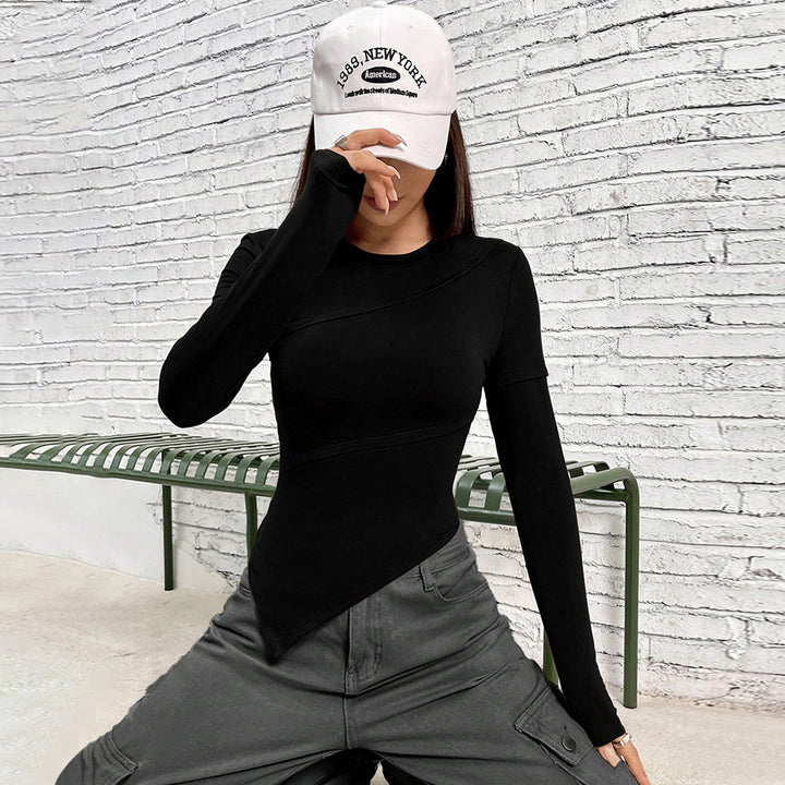 Chemise à manches longues ajustée pour femmes avec un design asymétrique et une coupe à la mode Chic & Stil