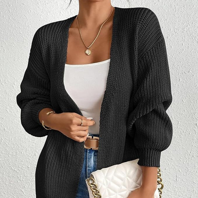 Ladies casual cardigan with oversized sleeves and a chic V-neck