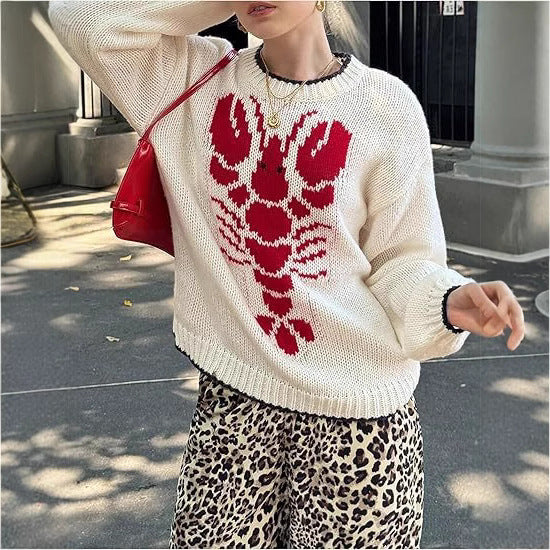 Women's sweater with unique lobster pattern and lightweight knit Lune London