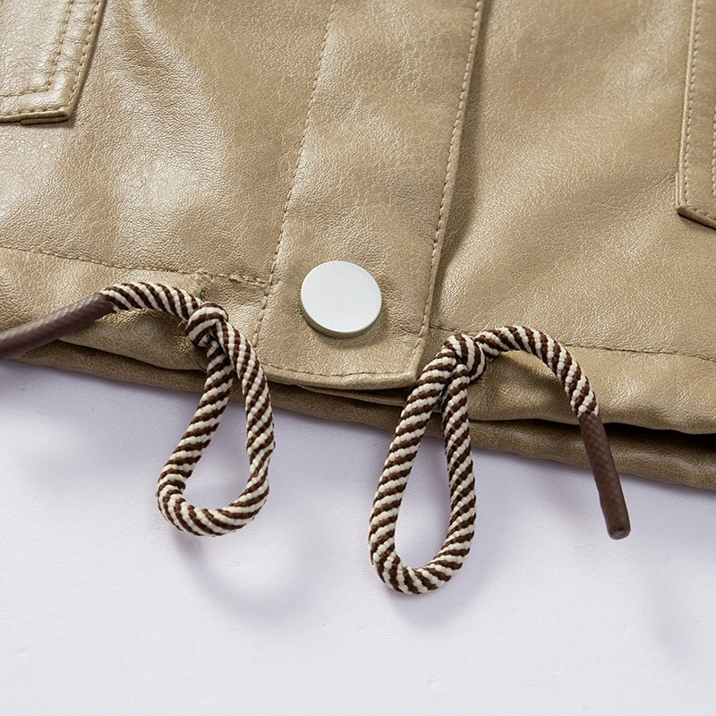 Casual faux leather jacket for women with adjustable waist and practical pockets Lune London