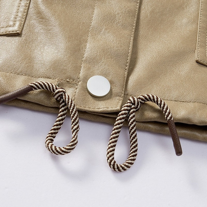 Casual faux leather jacket for women with adjustable waist and practical pockets Lune London
