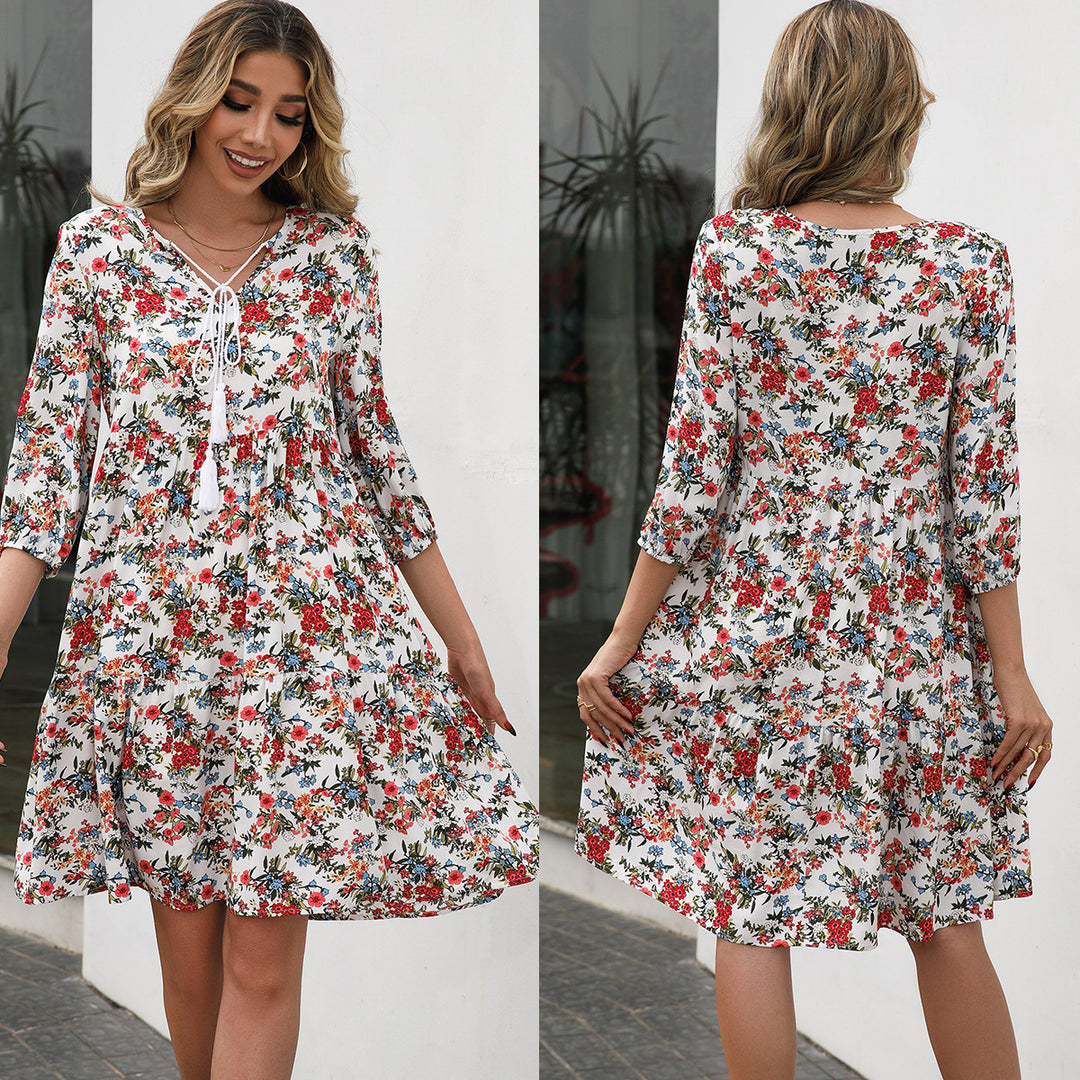 Light floral dresses for women with ruffle details and tie Lune London