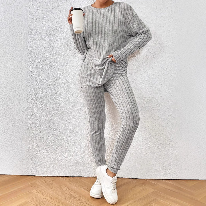 Ladies Comfortable Long Sleeve Mesh Jumpsuit Set with Elastic Waist Lune London