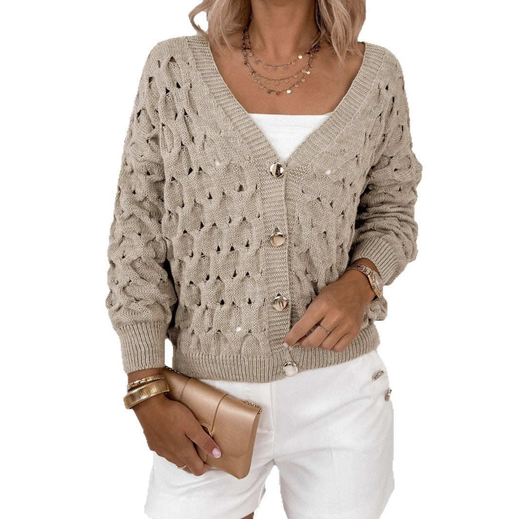 Women's knitted jacket with an airy knit structure and elegant button details Lune London