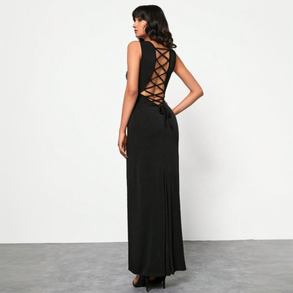 Robe maxi femme avec un laçage accrocheur au niveau du dos Chic & Stil