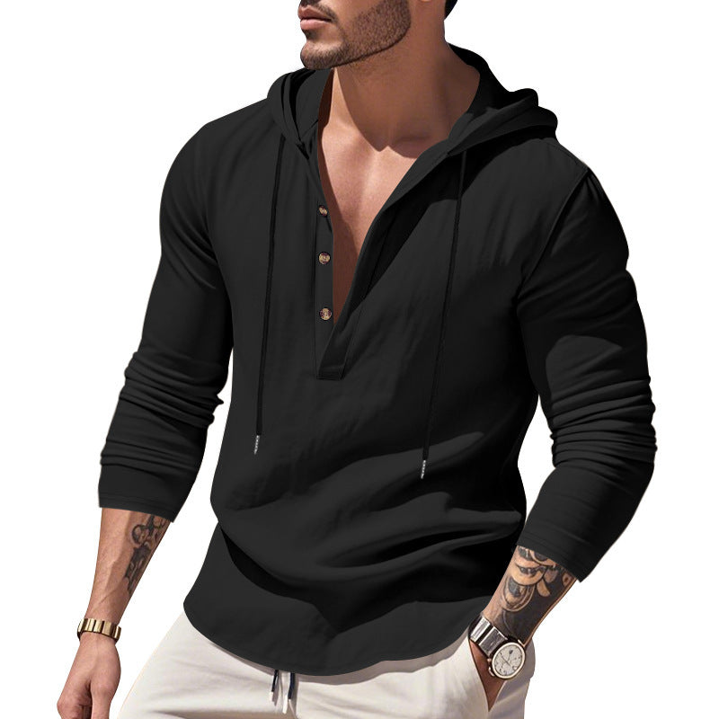 Men's casual hoodie shirt with modern button placket design Lune London