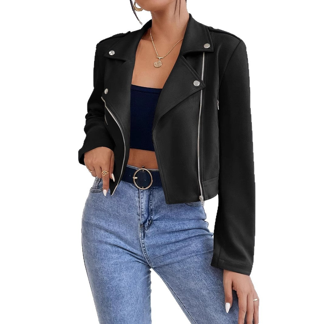Women’s faux leather biker jacket with attractive zip details and a modern fit Lune London