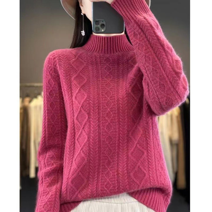 High-quality knitted pullover for women with a turtleneck and cable design Lune London