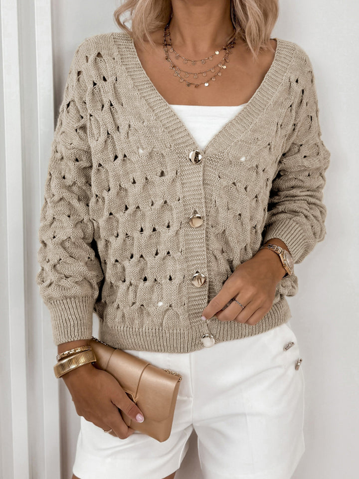Women's knitted jacket with an airy knit structure and elegant button details Lune London