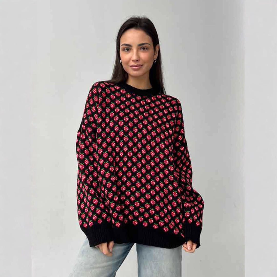 Women Oversized Sweater with Floral Knit Structure Lune London