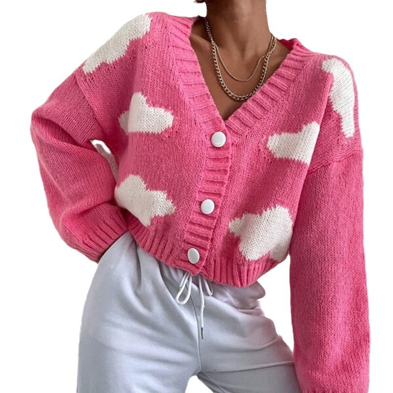 Casual knit jacket for women with a cloudy aesthetic rich in details and a button closure Lune London