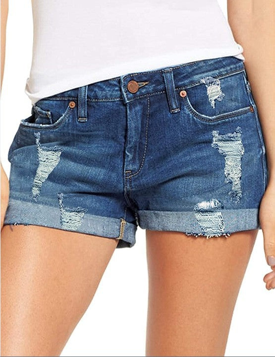 Women Destroyed Denim Shorts in Casual Leisure Style Lune London
