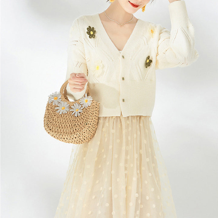Knitted jacket for women with floral appliqués and a structured design Lune London