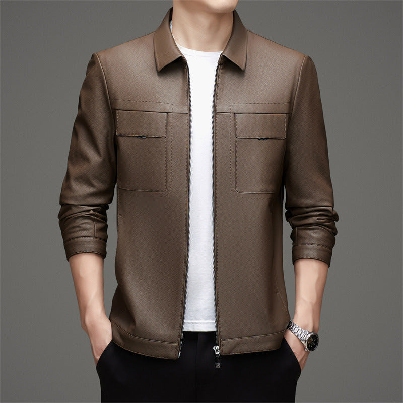 Casual leather jacket for men with practical chest pockets Lune London