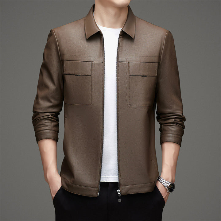 Casual leather jacket for men with practical chest pockets Lune London