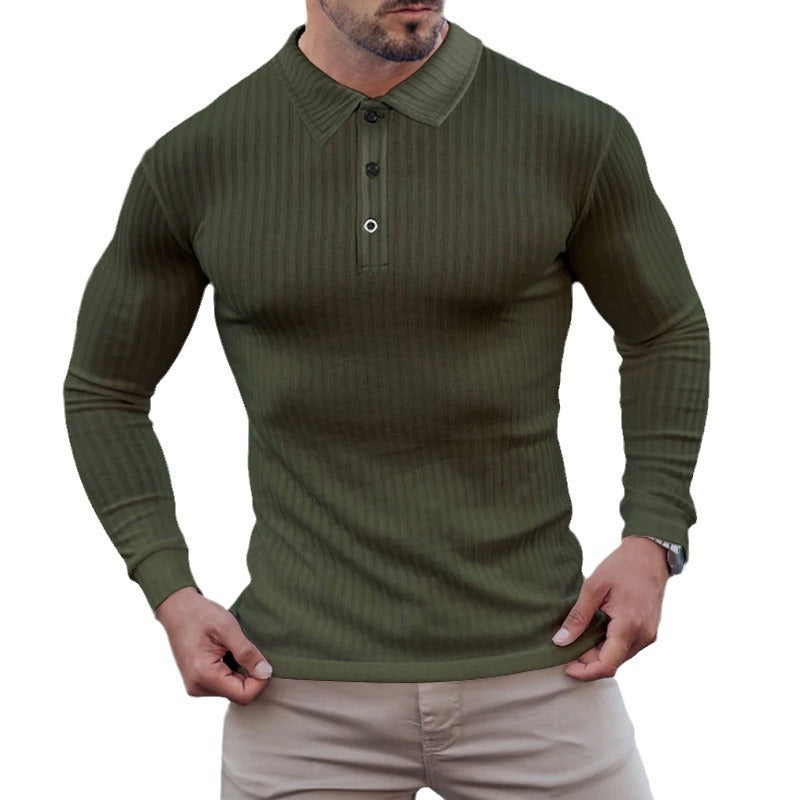 Long sleeve polo shirt for men with structured ribbed look Lune London