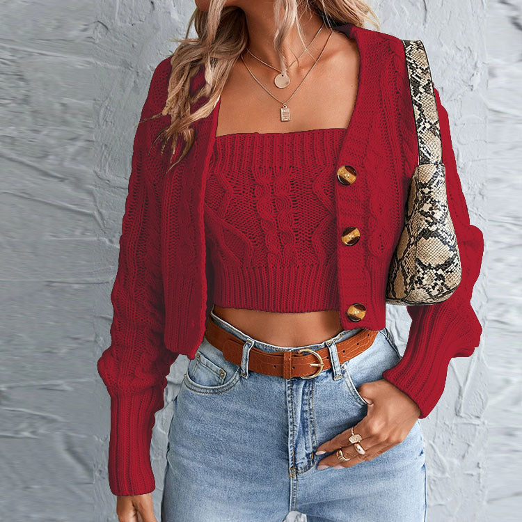 Casual knit set for women with open jacket and crop top Lune London