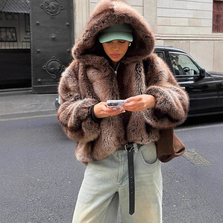 Women's Cozy Faux Fur Jacket with Hood Lune London