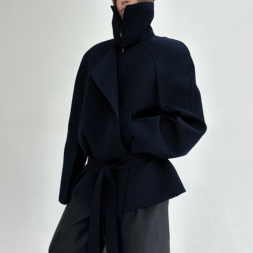 Stylish designer windbreaker for women with high collar and waist belt Lune London