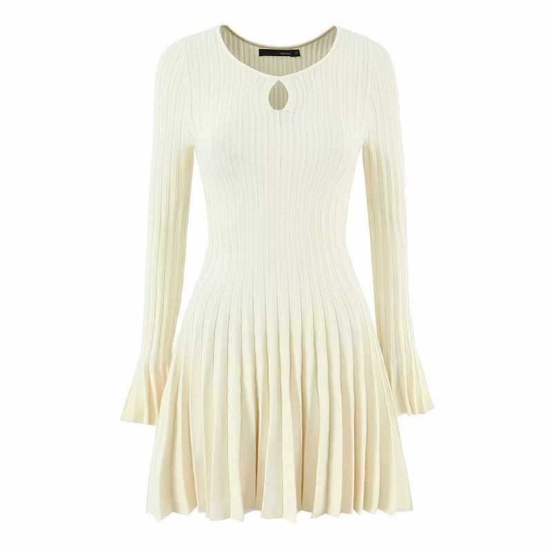 Knitted dress for ladies with pleats and elegant keyhole neckline Lune London