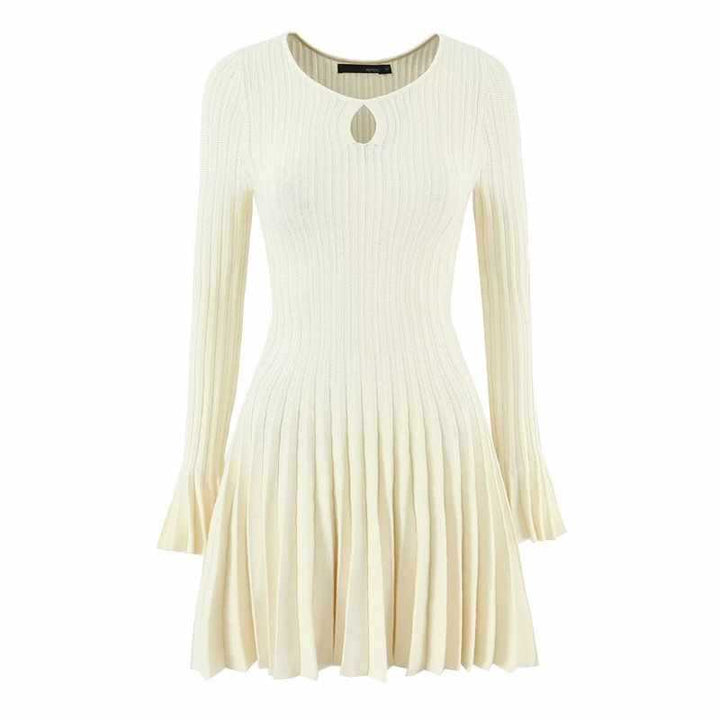 Knitted dress for ladies with pleats and elegant keyhole neckline Lune London