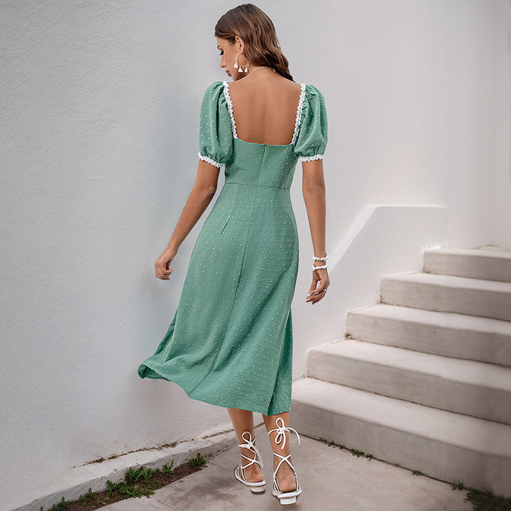 Elegant midi dress for women with structured puff sleeves Lune London
