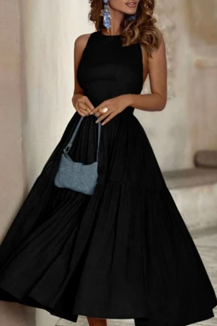 Ladies Elegant Long Sleeve Dress with Long Skirt and Refined Pleats Lune London