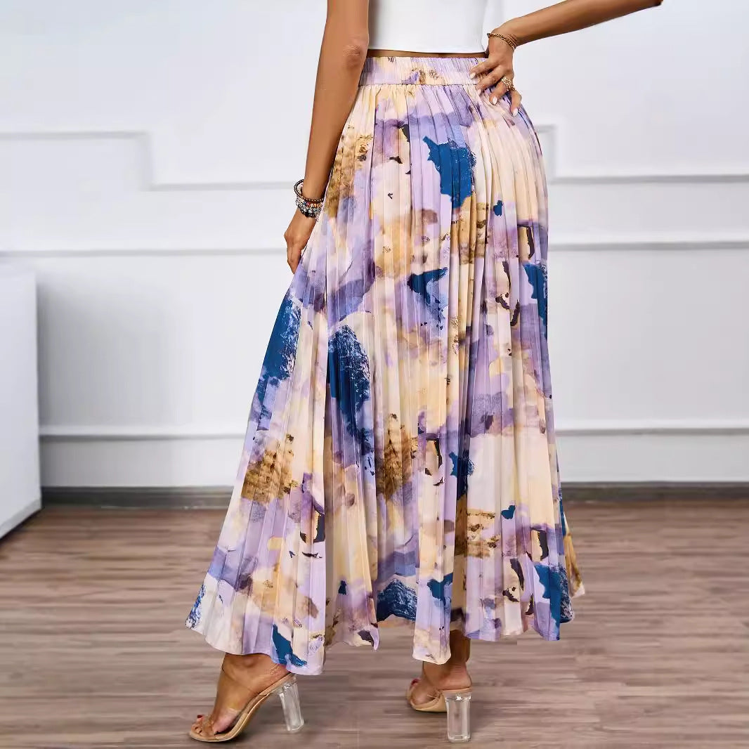 Jupe maxi pour femmes avec détails plissés et design floral Chic & Stil
