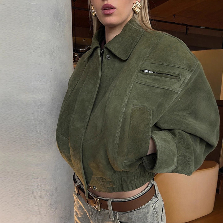 Cropped suede jacket for women with practical pockets Lune London