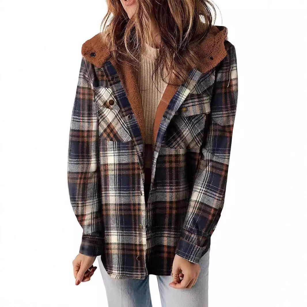 Women Flannel Checkered Jacket with Cozy Lining Lune London