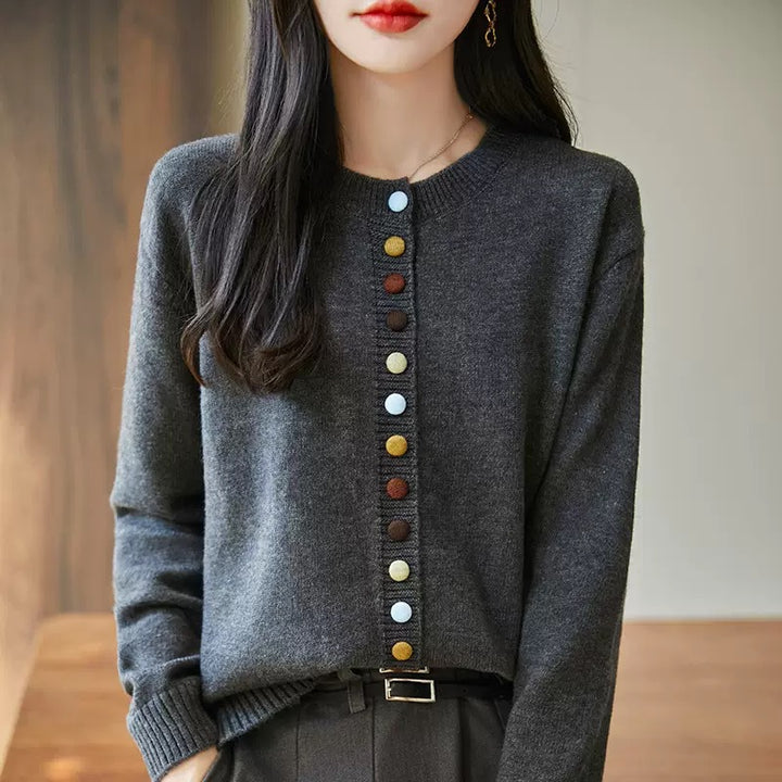 Knitted jacket for women with creative button details and fine material Lune London