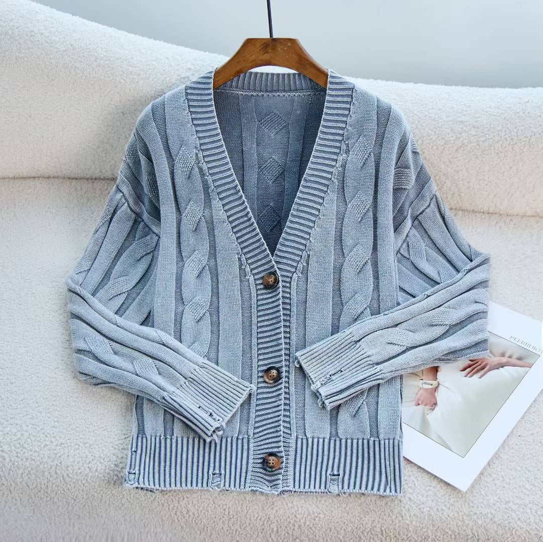 Cardigan en tricot épais pour femmes avec col en V et boutons décoratifs Chic & Stil