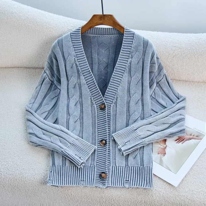 Cardigan en tricot épais pour femmes avec col en V et boutons décoratifs Chic & Stil