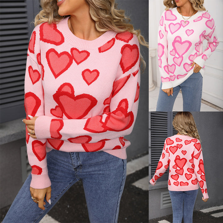 Pull en tricot pour femmes avec motif cœur et coupe décontractée Chic & Stil