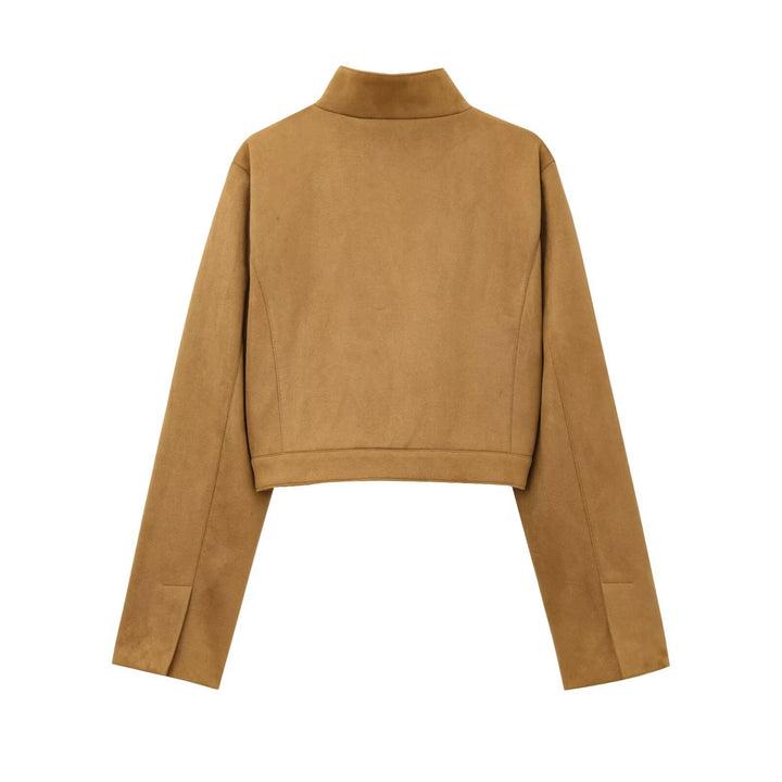 Short faux leather jacket for women with stylish collar and practical pockets Lune London