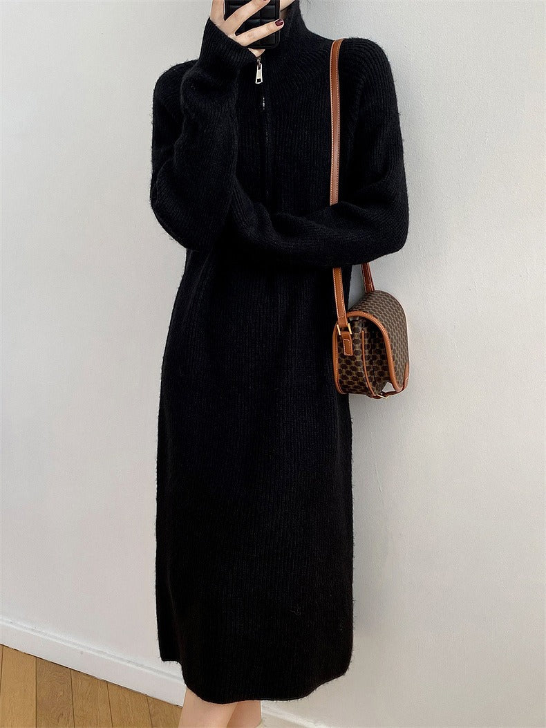Women's Knit Dress with Zipper and Ribbed Texture Lune London