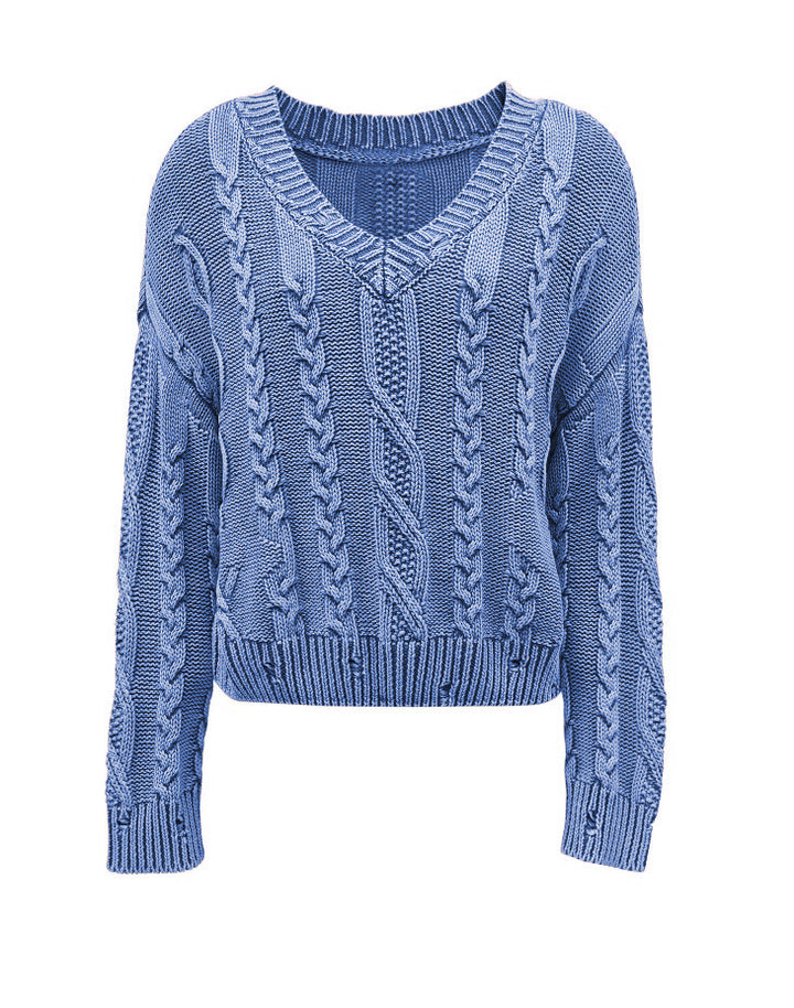 Pull en maille épaisse pour femmes avec un décolleté en V profond et un motif en côtes Chic & Stil