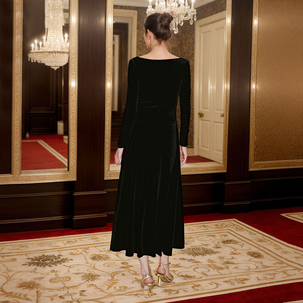 Elegant maxi dress for women with flattering draped neckline and long sleeves Chic & Stil